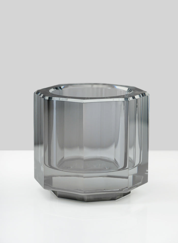 2.75in Tall Krustallos Luxe Smoke Gray Tealight Crystal Glass Holder Decor Jamali Garden