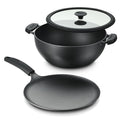 3 Piece Cast Iron 7 Quart Deep Kadai & Flat Tawa Cookware Set