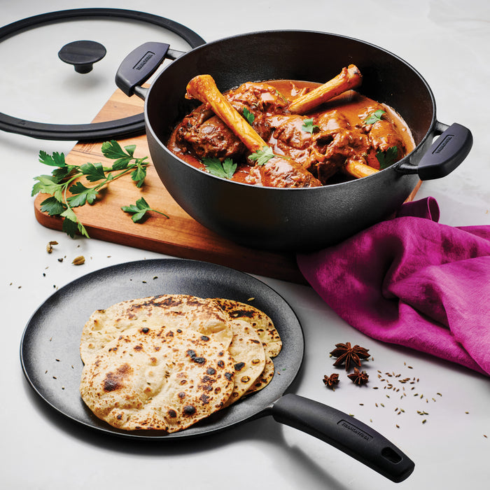 3 Piece Cast Iron 7 Quart Deep Kadai & Flat Tawa Cookware Set