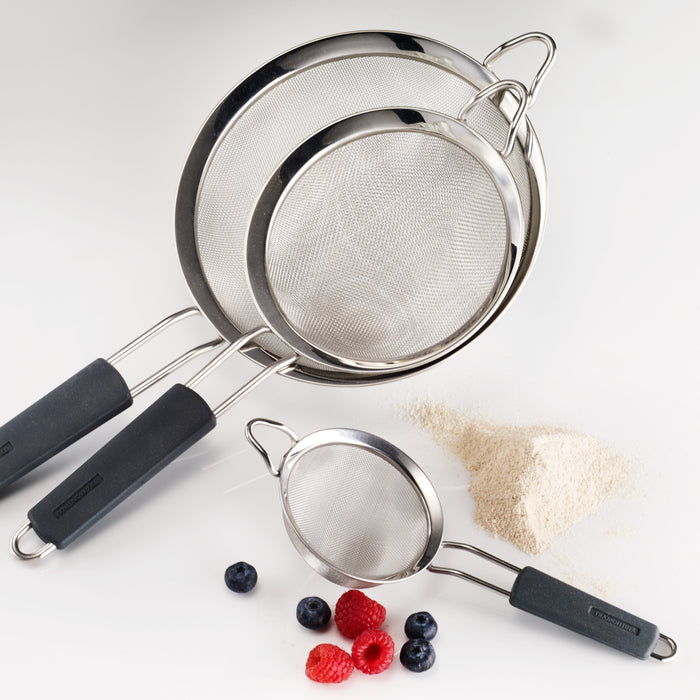 3 Pk Stainless Steel Mesh Strainers with Silicone Grip