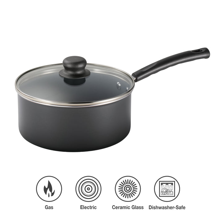 3 Quart Ceramic Nonstick Covered Sauce Pan, Steel Gray