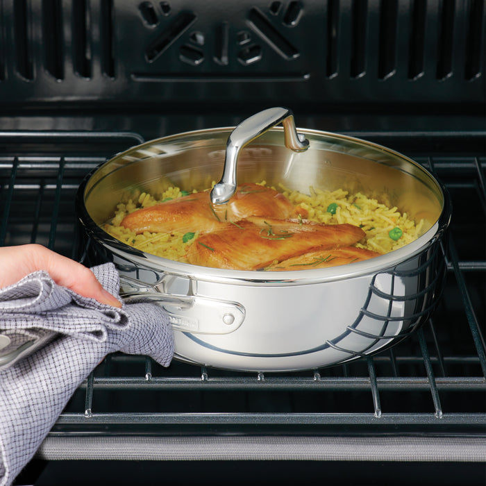 3 Quart Tri-Ply Clad Stainless Steel Covered Deep Saute Pan - Glass Lids