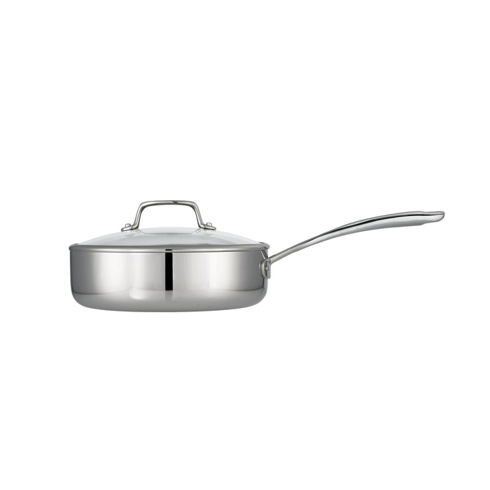 3 Quart Tri-Ply Clad Stainless Steel Covered Deep Saute Pan - Glass Lids