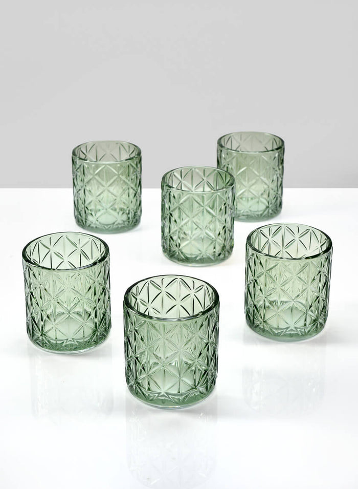 3.25in Tall Mexican Green Glass Tea Light Holder, Set of 6 Decor Jamali Garden