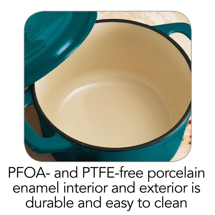 3.5 Quart Enameled Cast-Iron Round Dutch Oven - Teal