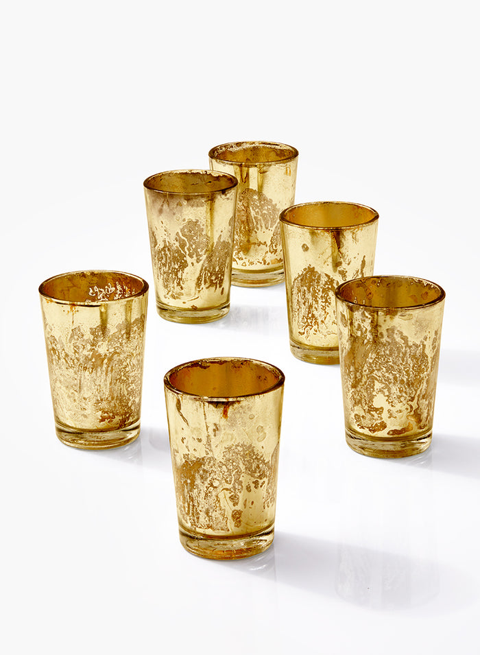 3.5in Tall Antique Light Gold Tapered Glass Votive Holder, Set of 6 Decor Jamali Garden
