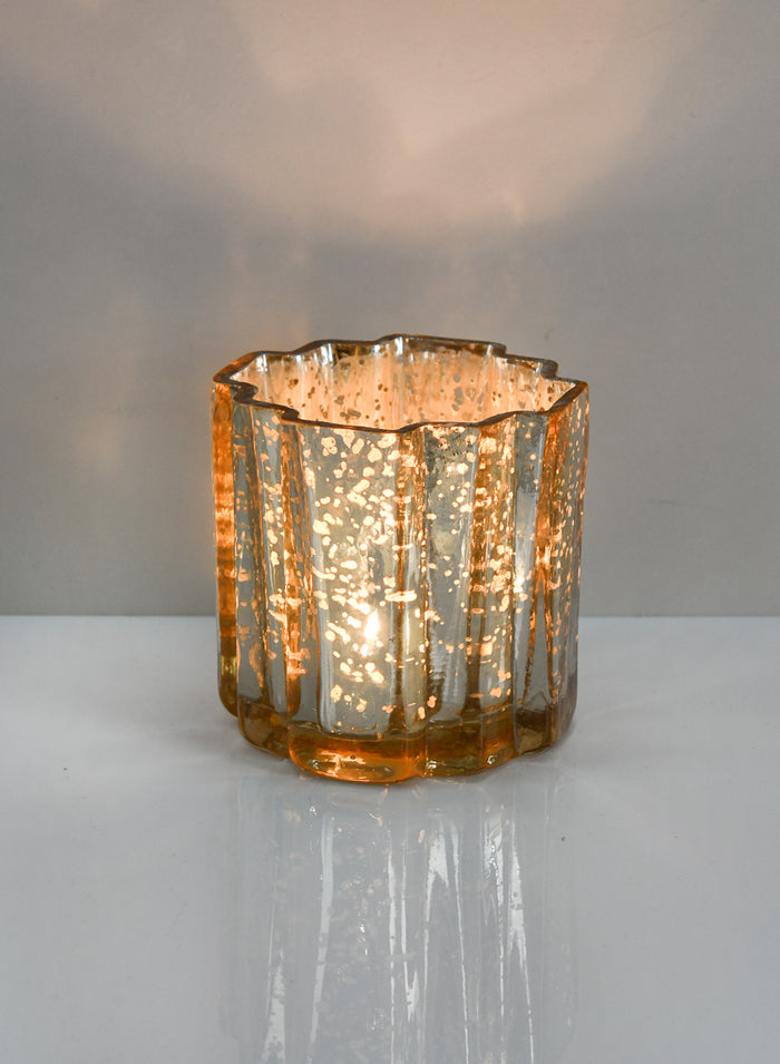 3.5in Tall Dwarika Glass Candleholder, Old Gold Decor Jamali Garden