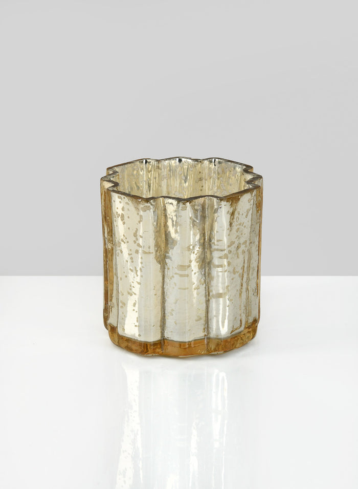 3.5in Tall Dwarika Glass Candleholder, Old Gold Decor Jamali Garden