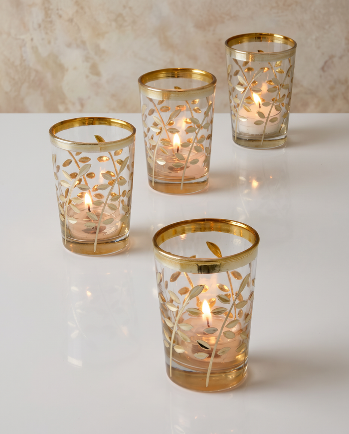 3.5in Tall Marrakesh Gold Glass Votive Holder, Set of 4