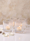 3.5in Tall Pleated Cube Tealight Glass Holder, Set of 6 Decor Jamali Garden