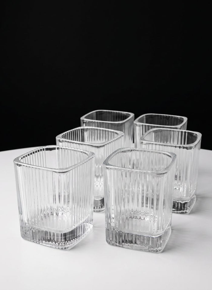 3.5in Tall Pleated Cube Tealight Glass Holder, Set of 6 Decor Jamali Garden