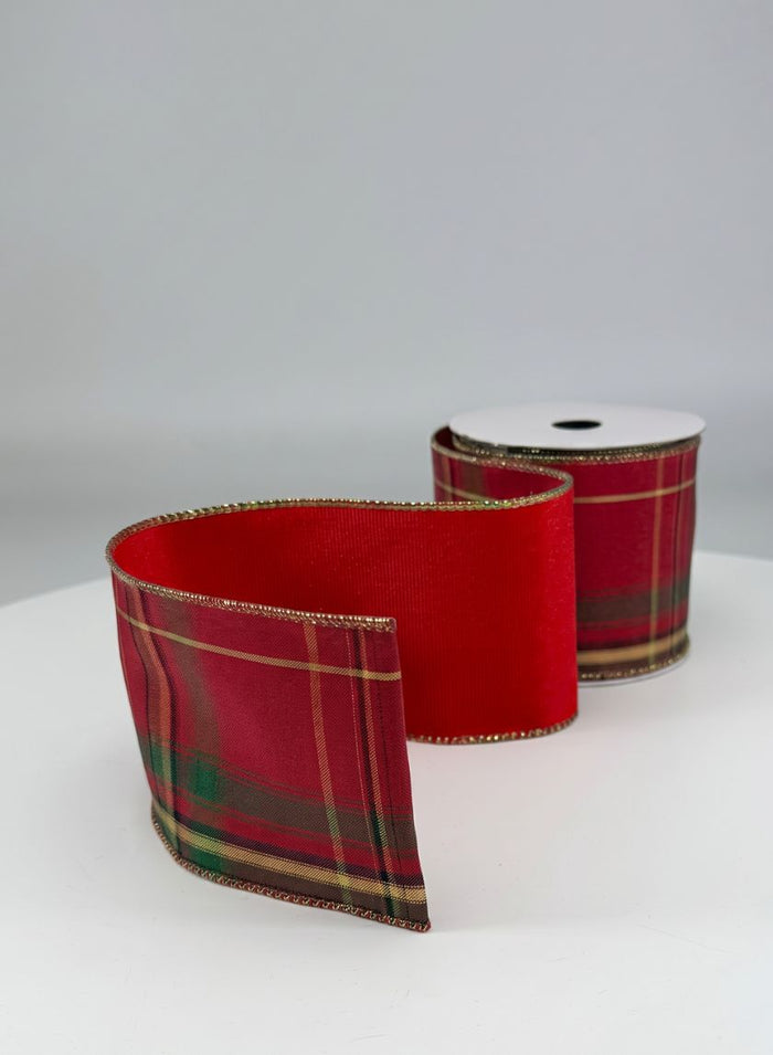 3.5in x 5 yards Double Face Plaid Wired and Red Velvet Ribbon Decor Jamali Garden