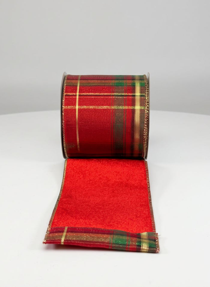3.5in x 5 yards Double Face Plaid Wired and Red Velvet Ribbon Decor Jamali Garden