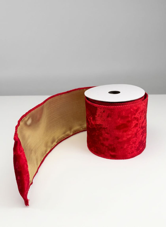 3.5in x 5 yards Holiday Red Velvet Wired Ribbon Decor Jamali Garden