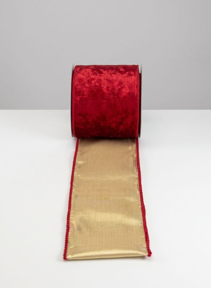 3.5in x 5 yards Holiday Red Velvet Wired Ribbon Decor Jamali Garden