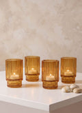 3.75in Tall Amber Pleated Glass Votive Holder, Set of 4 Decor Jamali Garden
