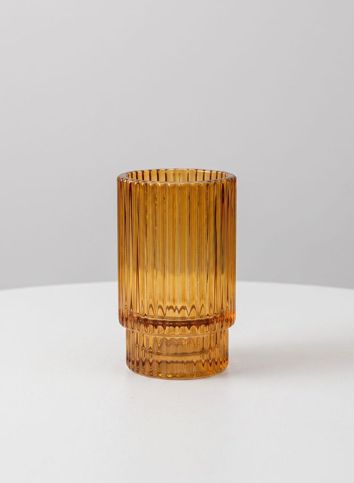 3.75in Tall Amber Pleated Glass Votive Holder, Set of 4 Decor Jamali Garden