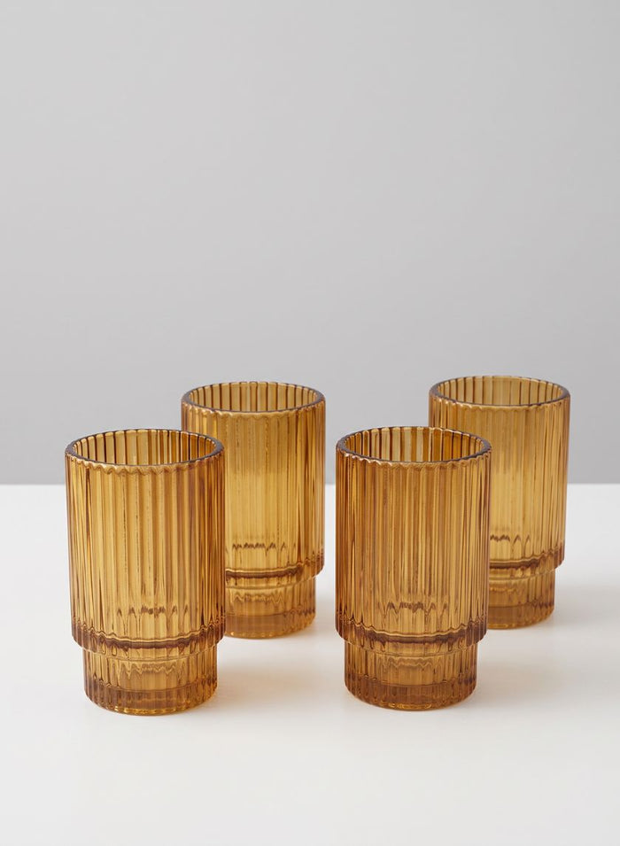 3.75in Tall Amber Pleated Glass Votive Holder, Set of 4 Decor Jamali Garden