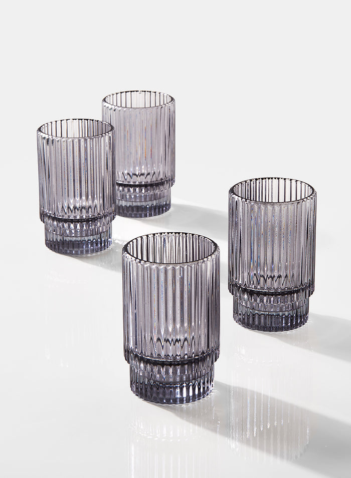 3.75in Tall Smoke Pleated Glass Votive Holder, Set of 4 Decor Jamali Garden