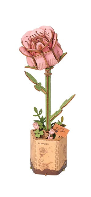 3D Wooden Flower Puzzle: Pink Rose