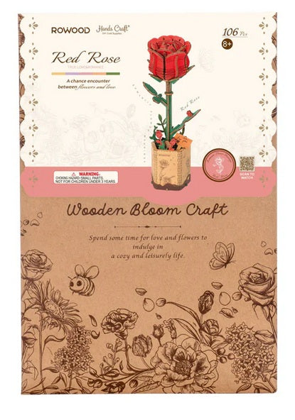 3D Wooden Flower Puzzle: Red Rose