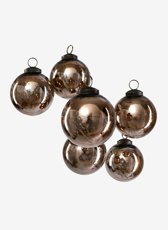 3in Round Antique Bronze Glass Ball Ornament in Window Box, Set of 6 Decor Jamali Garden