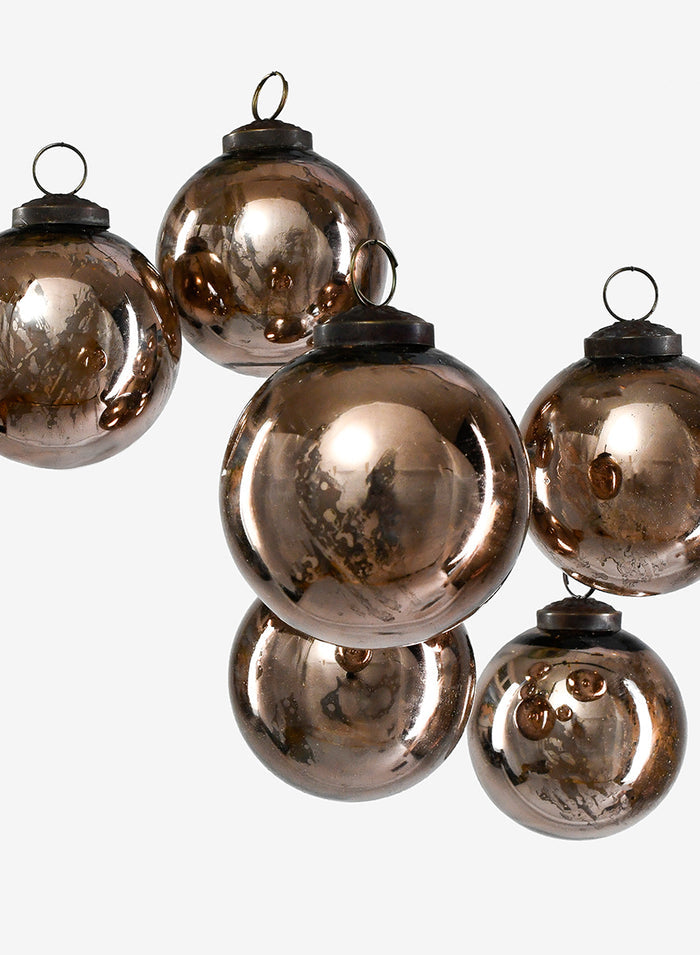 3in Round Antique Bronze Glass Ball Ornament in Window Box, Set of 6 Decor Jamali Garden