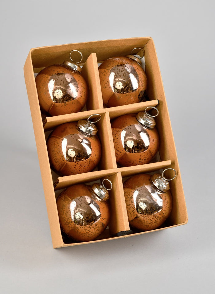 3in Round Antique Bronze Glass Ball Ornament in Window Box, Set of 6 Decor Jamali Garden