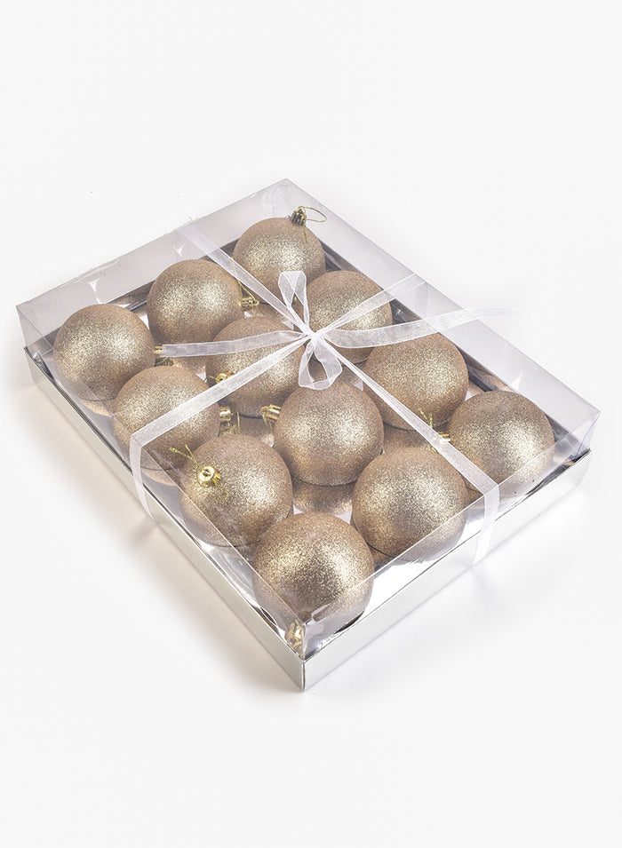 3in Round Gold Glitter Plastic Ornament Ball, Set of 12 Decor Jamali Garden