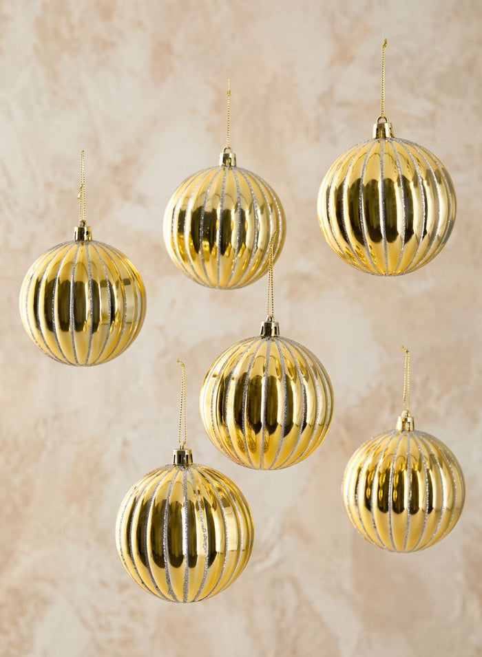 3in Round Gold Hand-Painted Plastic Pumpkin Balls (80mm), Set of 6 Decor Jamali Garden