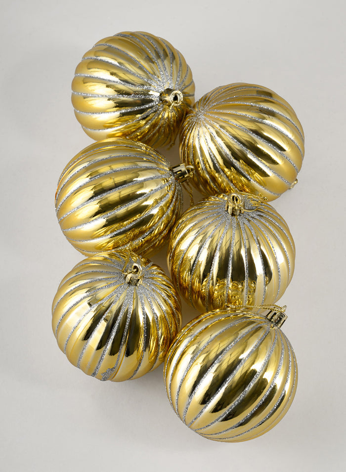 3in Round Gold Hand-Painted Plastic Pumpkin Balls (80mm), Set of 6 Decor Jamali Garden
