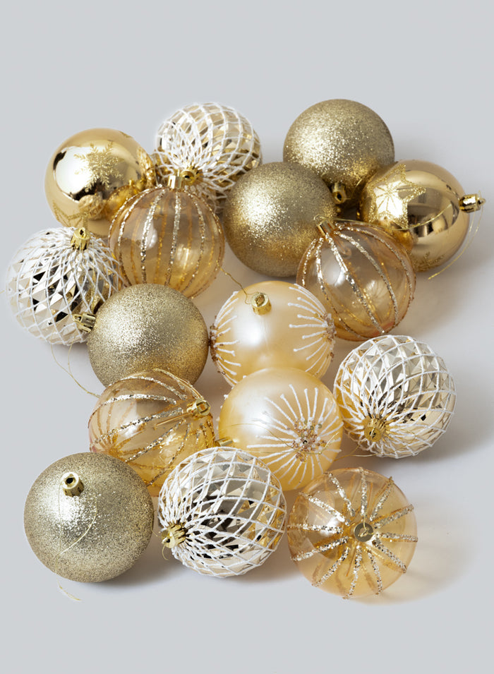 3in Round Gold Luxe Ornament Collection, Set of 16 Decor Jamali Garden