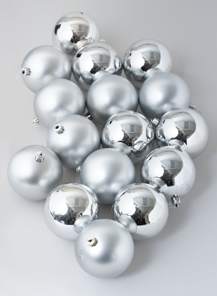 3in Round Matte & Shiny Silver Ornament Plastic Ball, Set of 16 Decor Jamali Garden