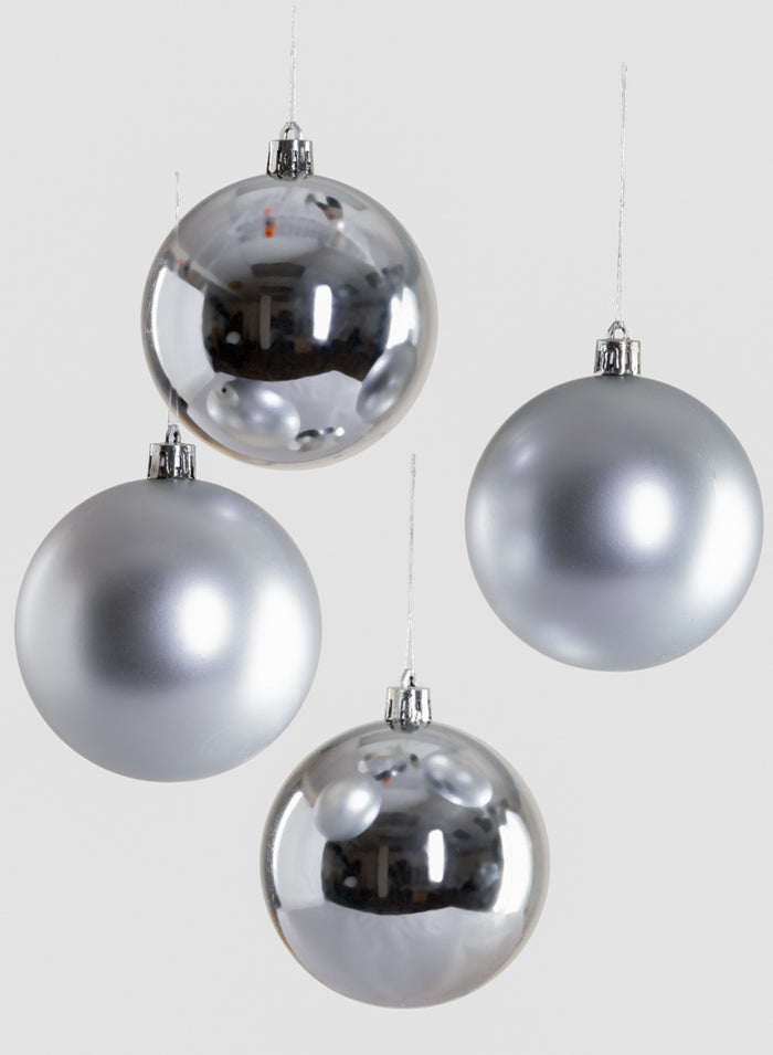 3in Round Matte & Shiny Silver Ornament Plastic Ball, Set of 16 Decor Jamali Garden