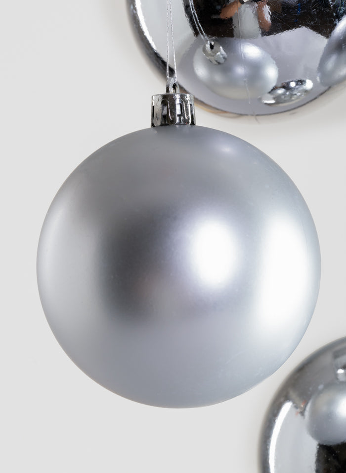 3in Round Matte & Shiny Silver Ornament Plastic Ball, Set of 16 Decor Jamali Garden