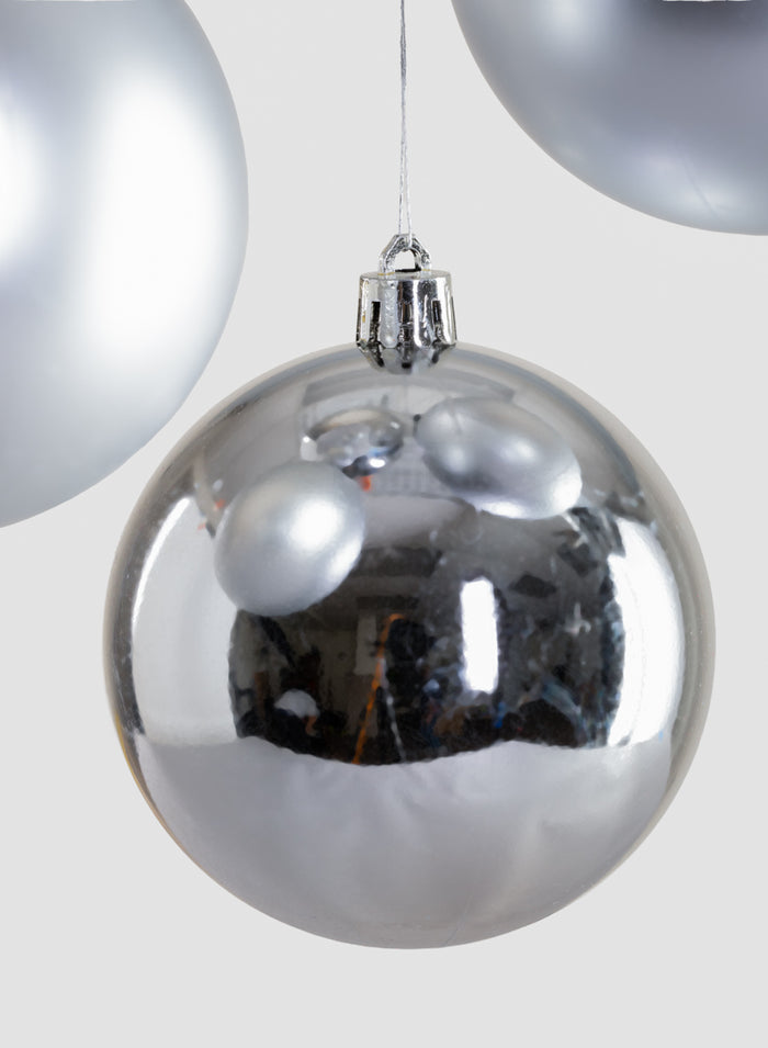 3in Round Matte & Shiny Silver Ornament Plastic Ball, Set of 16 Decor Jamali Garden