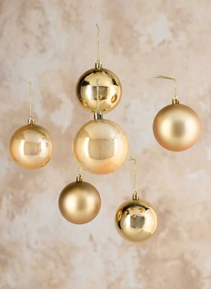 3in Round Pearl, Matte, Light, & Shiny Gold Plastic Ornament Decor Jamali Garden