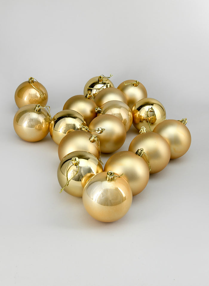 3in Round Pearl, Matte, Light, & Shiny Gold Plastic Ornament Decor Jamali Garden