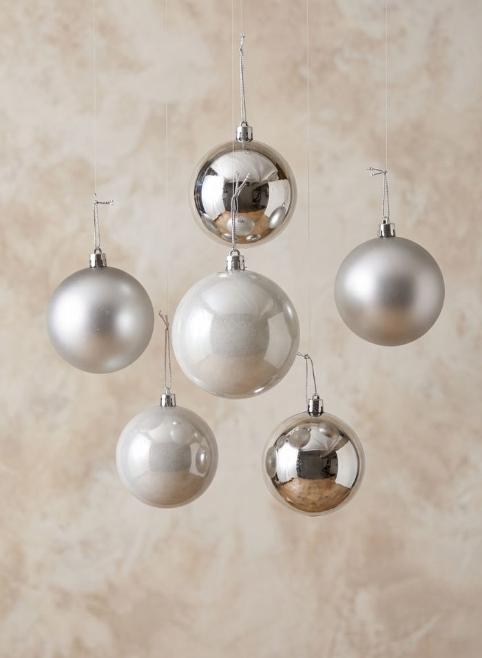 3in Round Pearl, Matte, Light, & Shiny Silver Ornament Plastic Ball, Set of 16 Decor Jamali Garden
