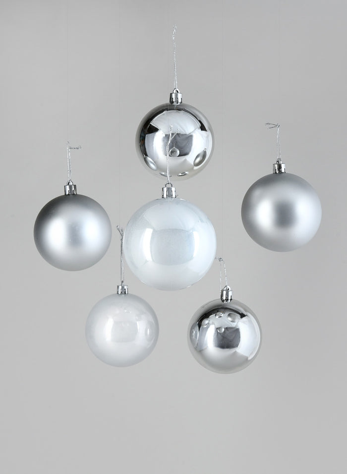 3in Round Pearl, Matte, Light, & Shiny Silver Ornament Plastic Ball, Set of 16 Decor Jamali Garden