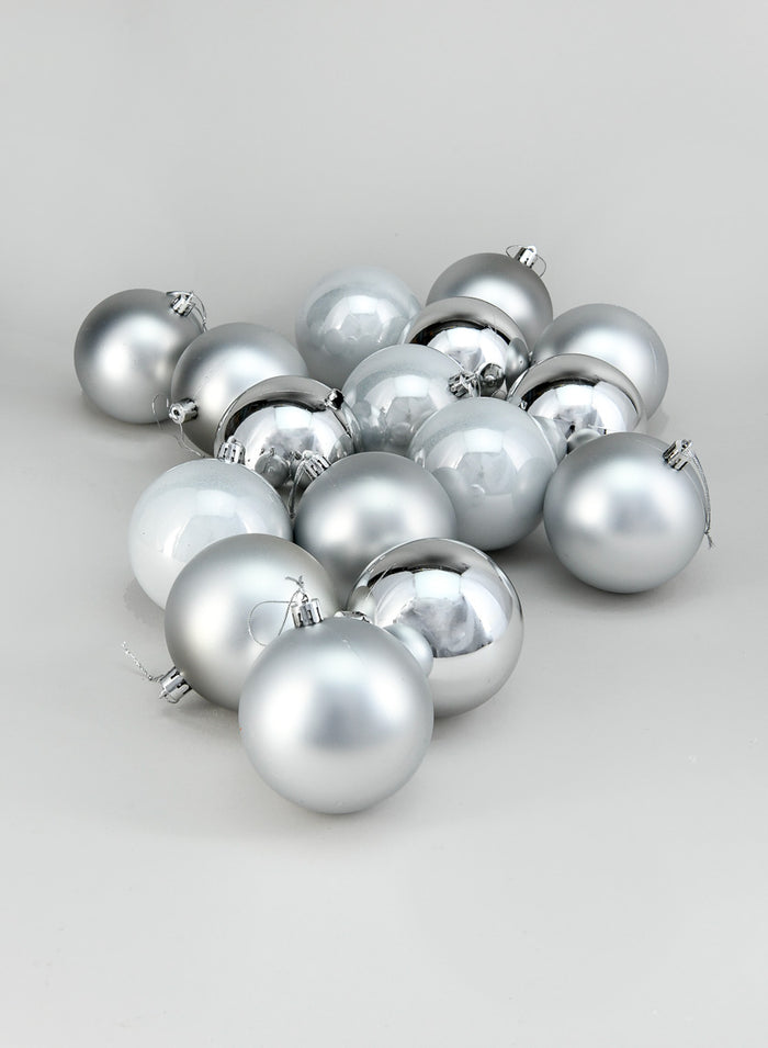 3in Round Pearl, Matte, Light, & Shiny Silver Ornament Plastic Ball, Set of 16 Decor Jamali Garden