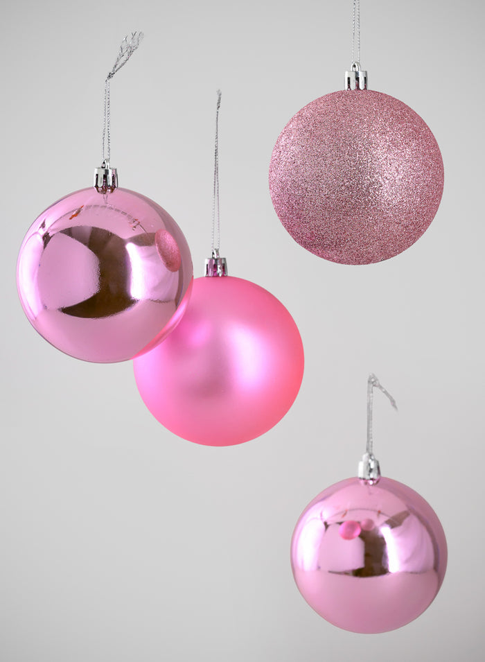 3in Round Pink Shiny / Matte / Glitter Plastic Ball (80mm), Set of 16 Decor Jamali Garden