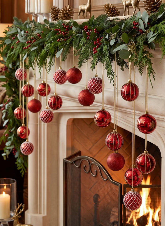 3in Round Red Luxe Ornament Collection, Set of 16 Decor Jamali Garden