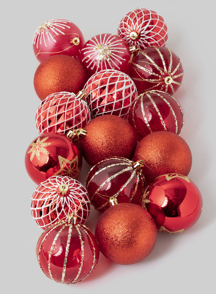 3in Round Red Luxe Ornament Collection, Set of 16 Decor Jamali Garden