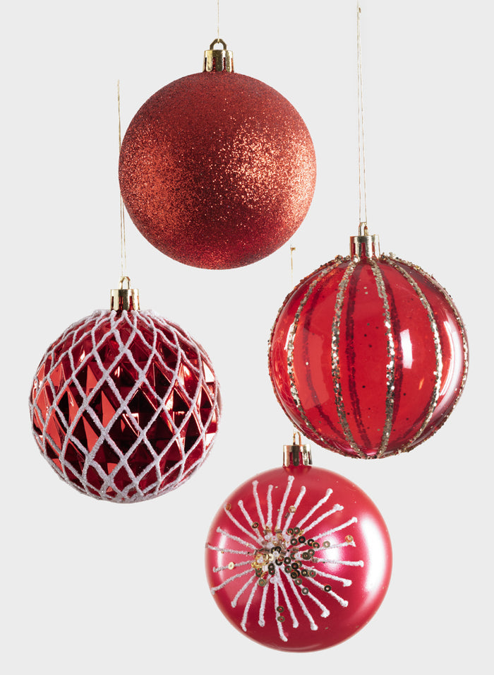3in Round Red Luxe Ornament Collection, Set of 16 Decor Jamali Garden