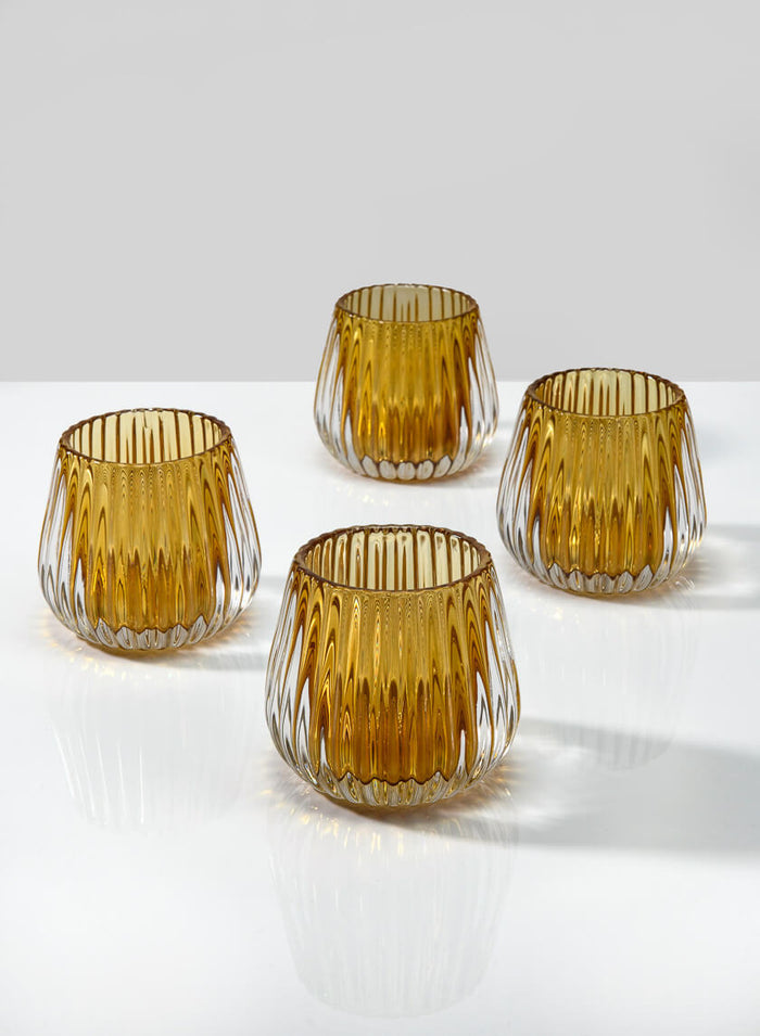 3in Tall Amber Onion Optic Glass Candleholder, Set of 4 Decor Jamali Garden