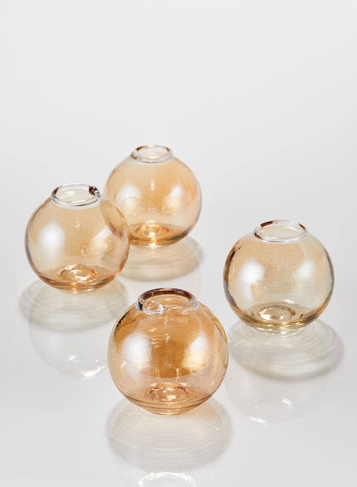 3in Wide Amber Luster Glass Ball Bud Vase, Set of 4 Decor Jamali Garden