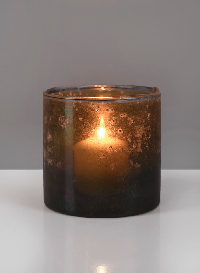 4 1/8in Tall Mesopotamia Bronze Glass Votive Holder Decor Jamali Garden