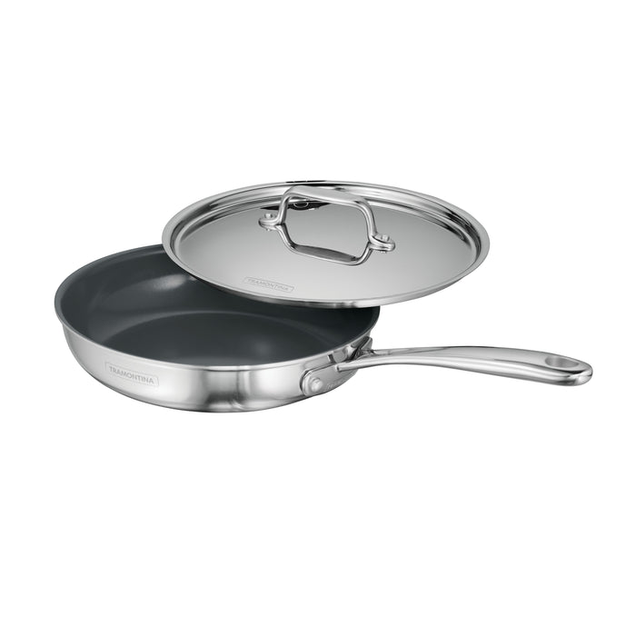 4 Piece Stainless Steel Fry Pan Set with Ceramic Nonstick Interior and Lids