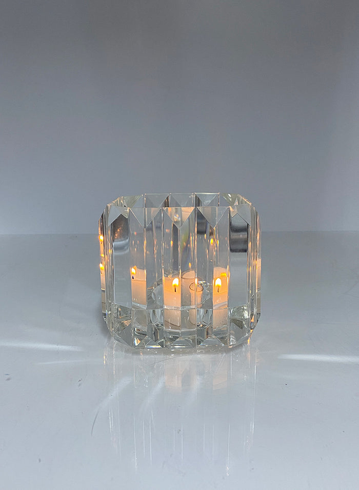4.25in Tall Pyramid Crystal Glass Candleholder, Small Decor Jamali Garden
